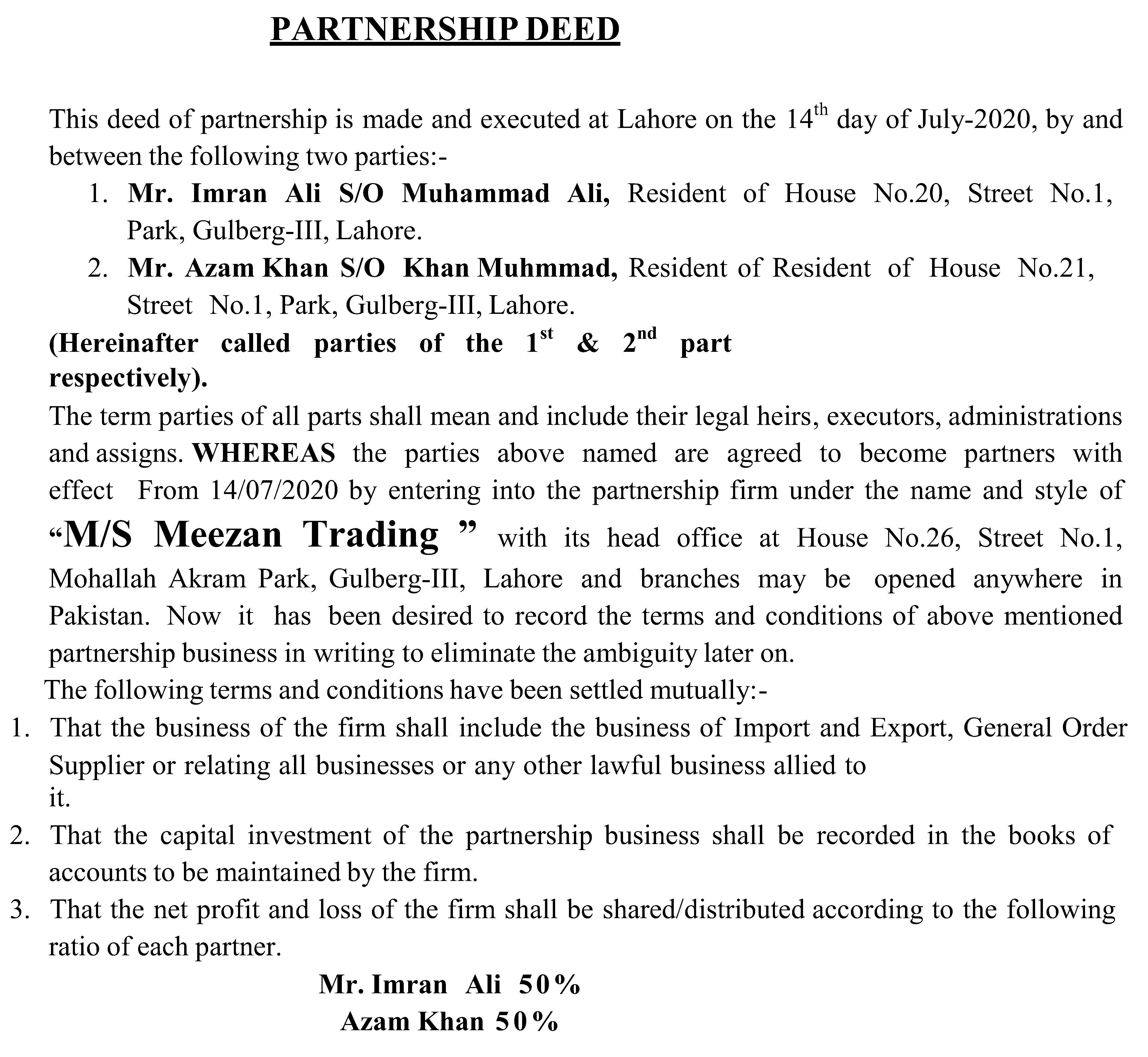 Partnership Deed Page 1