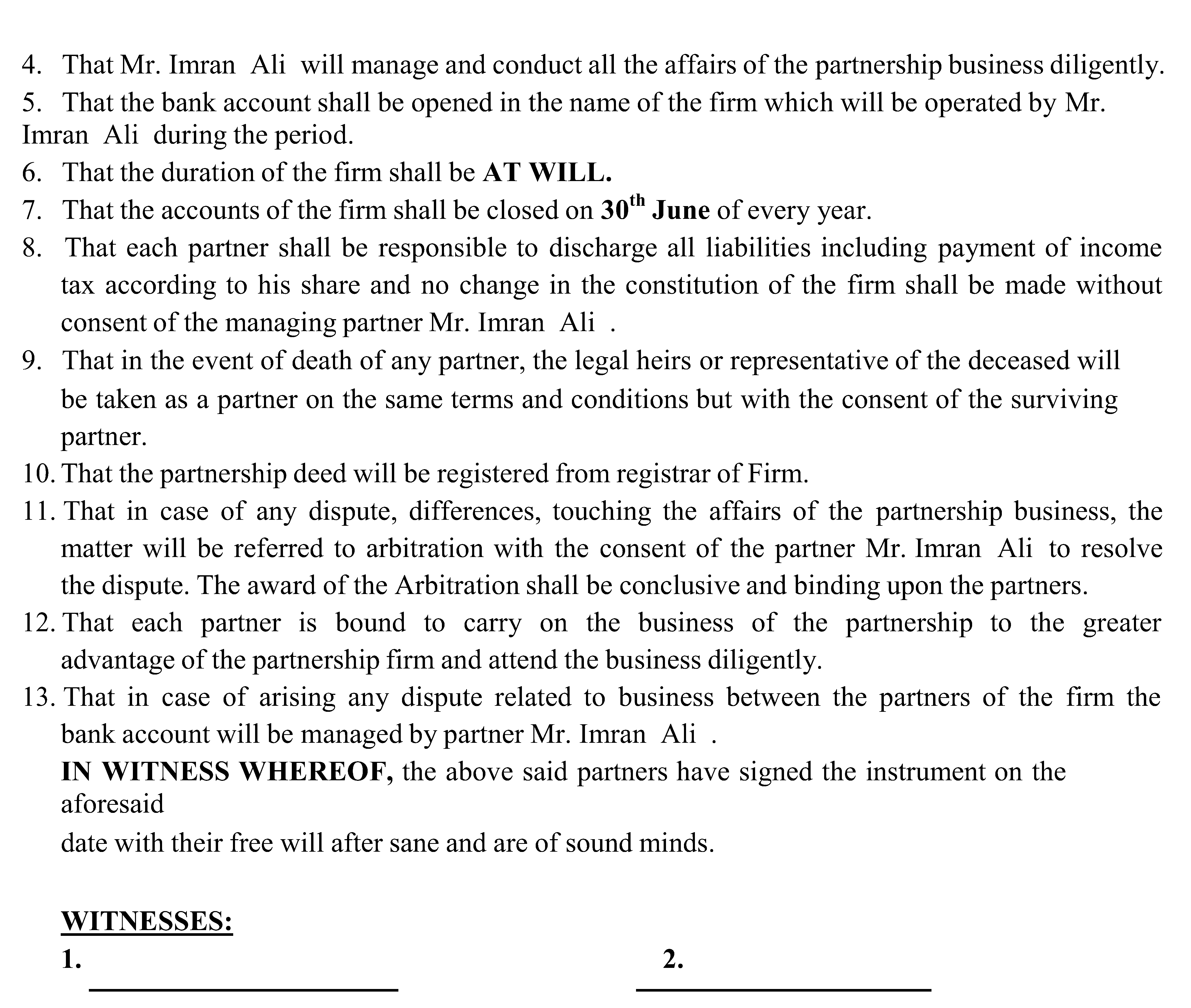 Partnership Deed Page 2