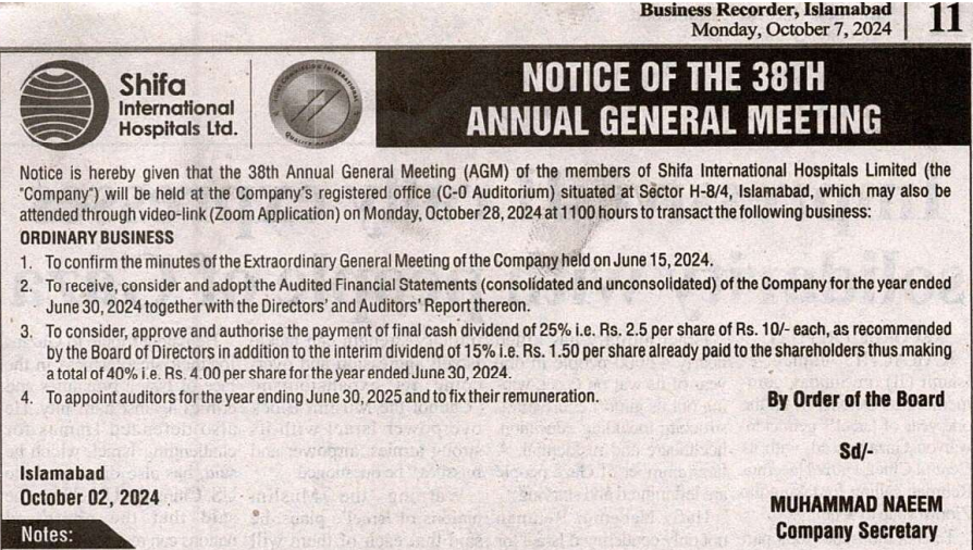 Notice of AGM