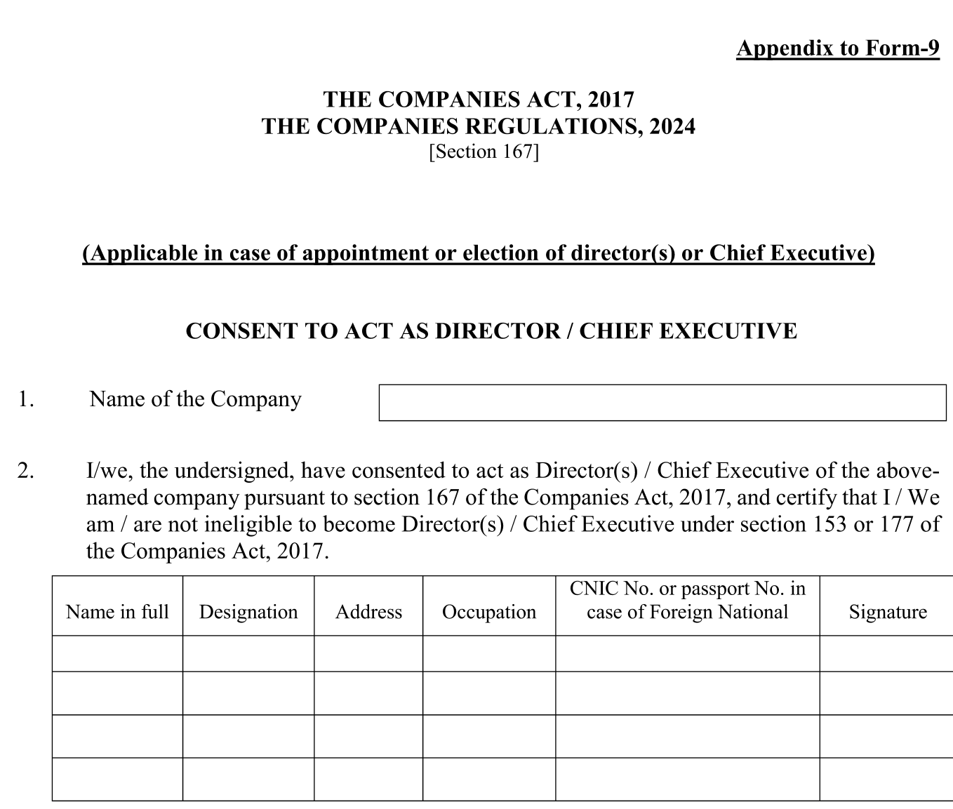 CONSENT TO ACT AS DIRECTOR , CHIEF EXECUTIVE