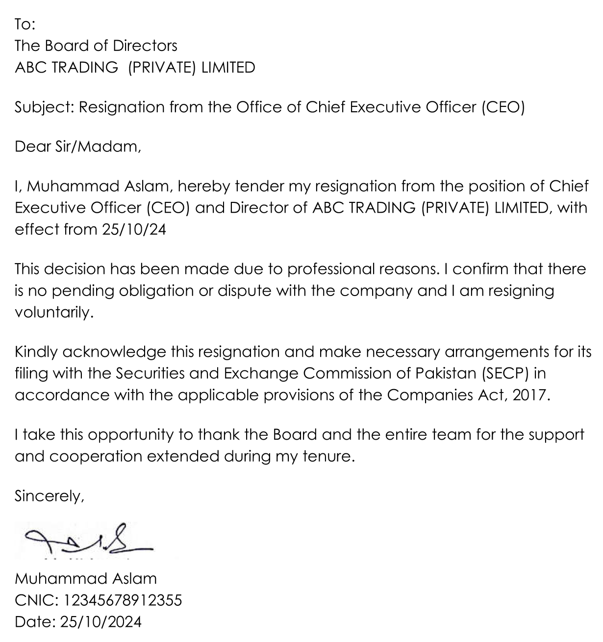 Resignation of the company director