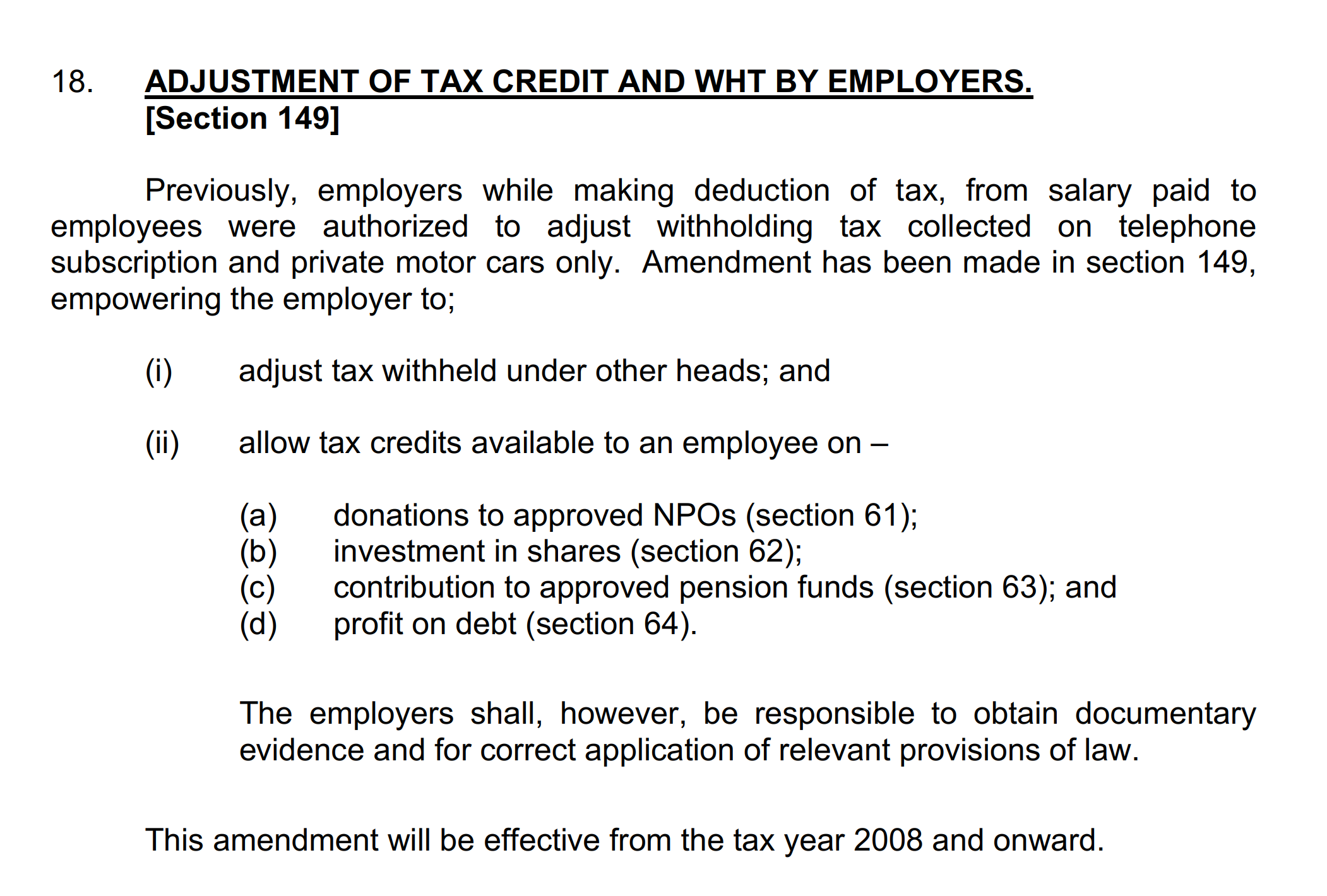 ADJUSTMENT OF TAX CREDIT AND WHT BY EMPLOYERS