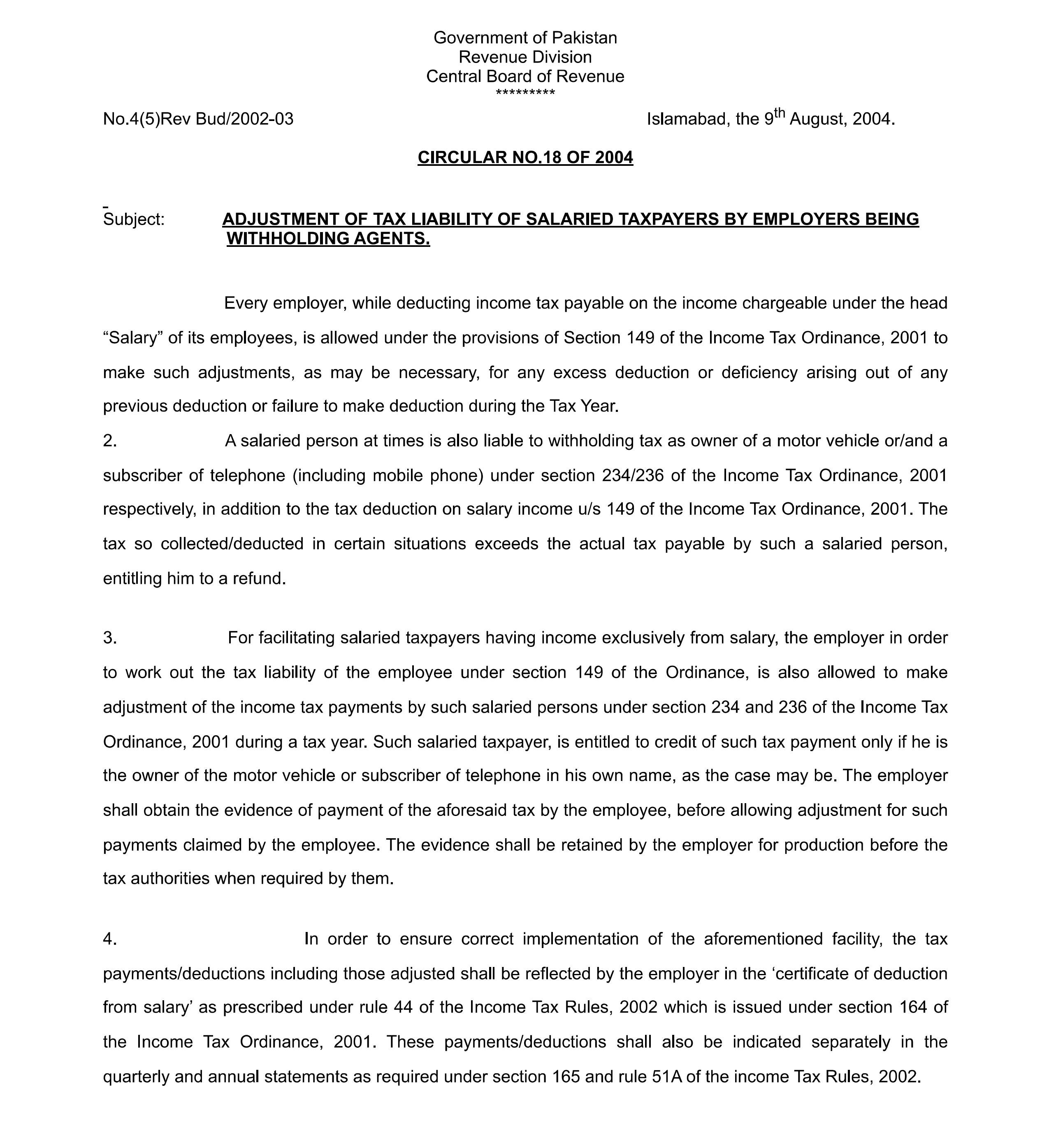 ADJUSTMENT OF TAX LIABILITY OF SALARIED TAXPAYERS BY EMPLOYERS BEING WITHHOLDING AGENTS
