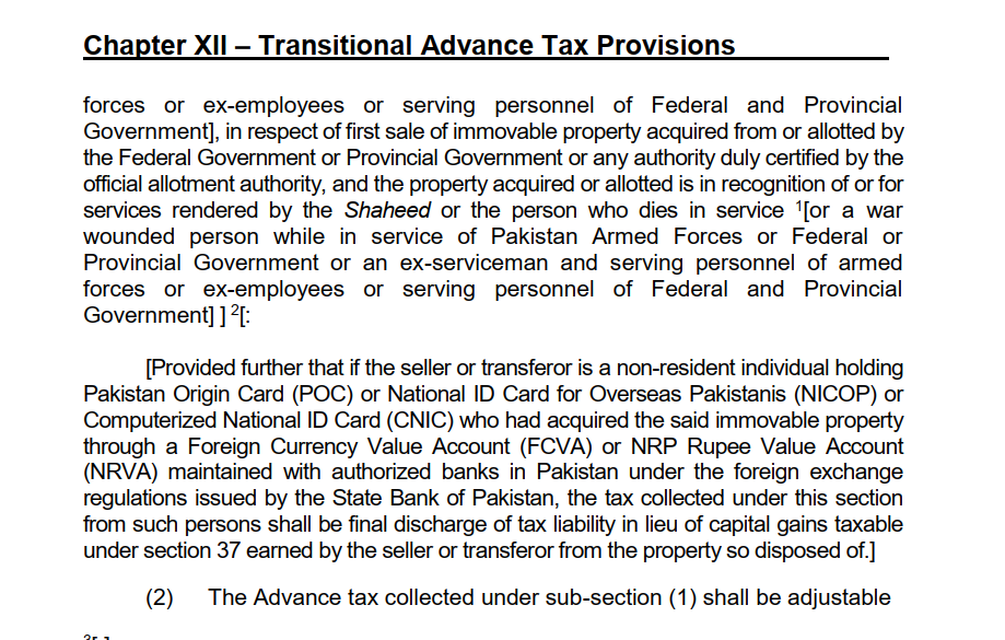 Exemption from Capital Gains Tax for non residents Pakistanis