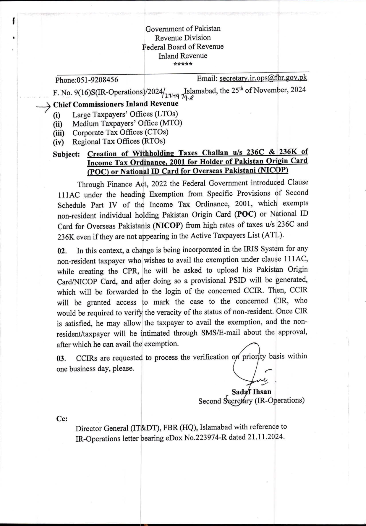 Exemption on Advance Tax on sale purchase of property for Overseas Pakistanis