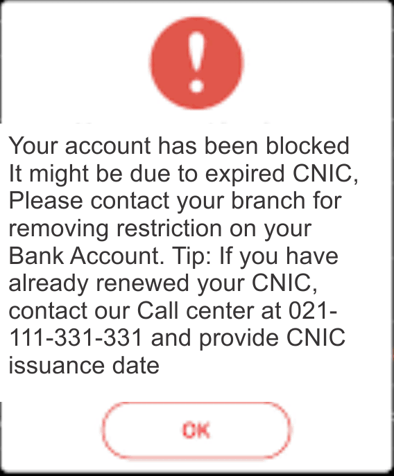Your bank account has been blocked message