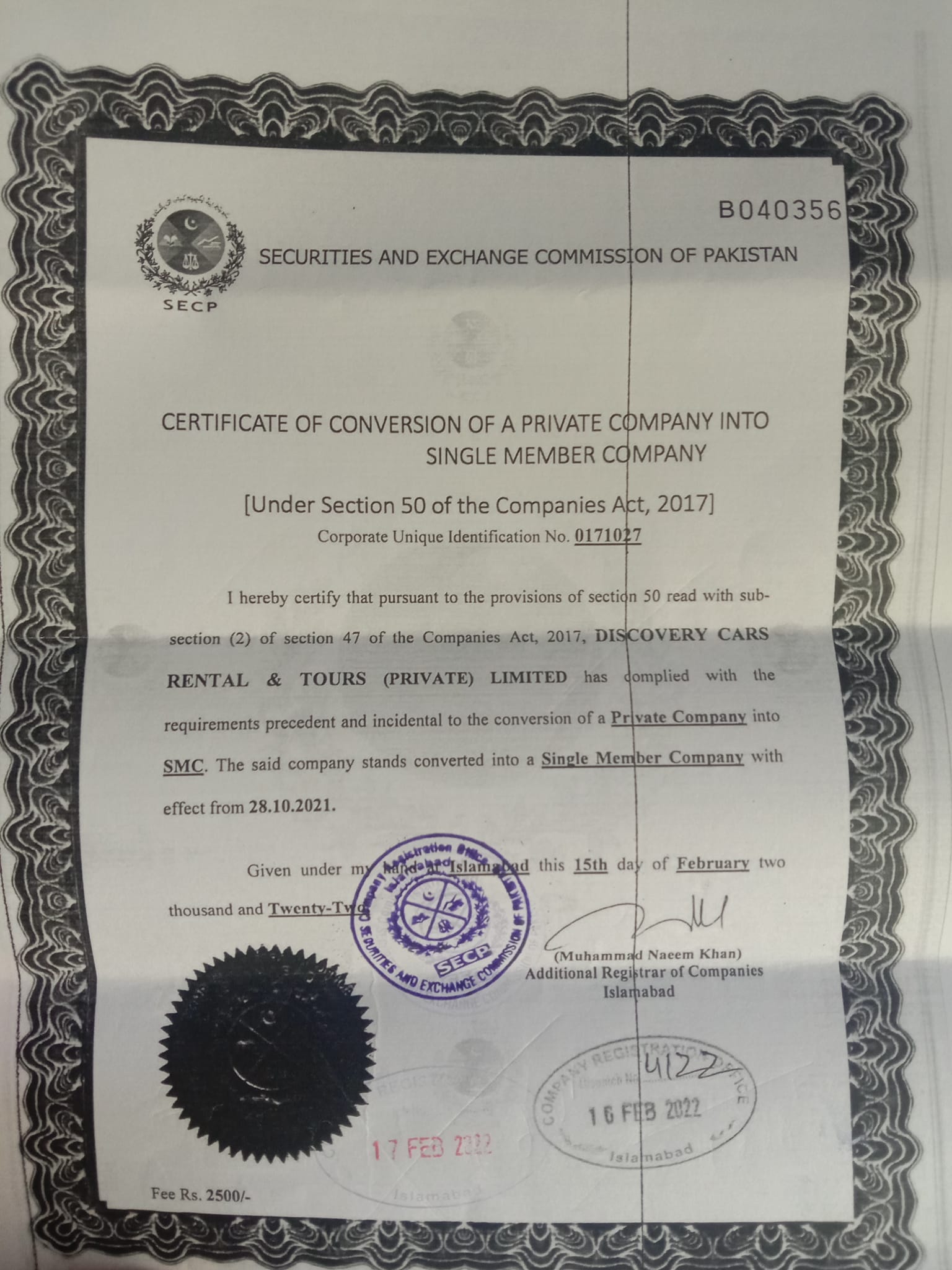 certificate of conversion of a company