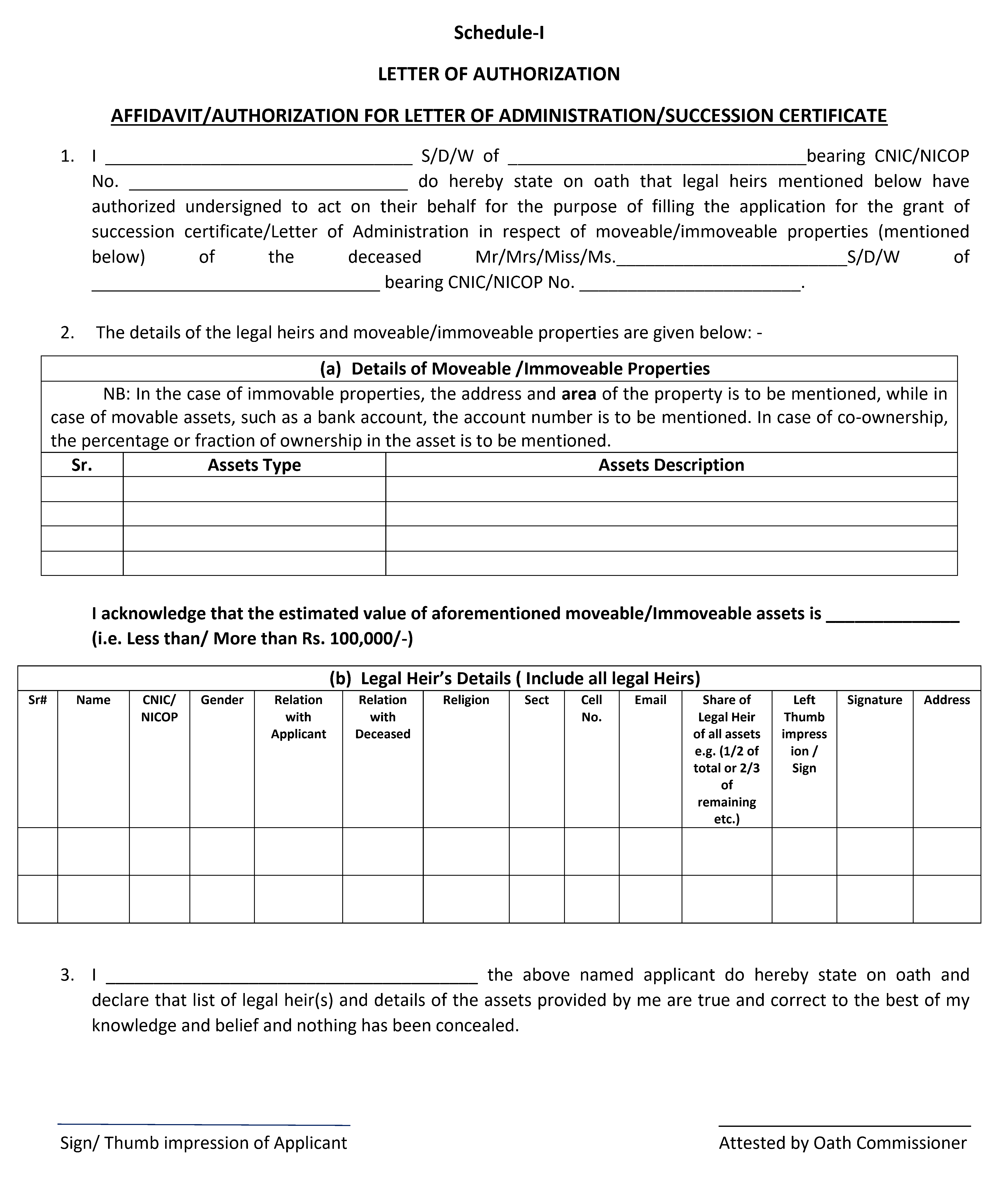 Affidavit For Letter of Administration Succession Certificate